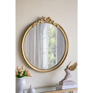 Gold 30 in. W x 32.1 in. H Baroque Style Round Wood Framed Decorative Wall Mirror