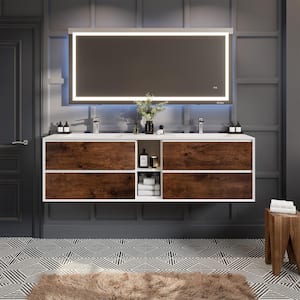 Vienna 75 in. W x 20.5 in. D x 22.5 in. H Floating Double Bathroom Vanity in Rosewood with White Acrylic Top