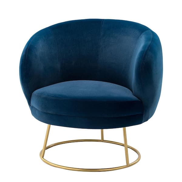 Unbranded Navy Modern Velvet Upholstered Accent Barrel Chair with Metal Base
