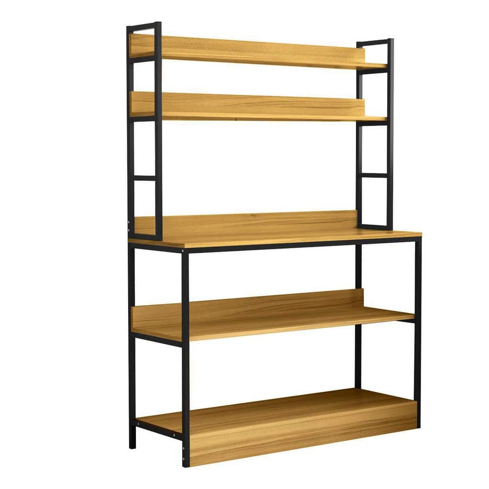 FUFU&GAGA 15.7 in. D White Wood 5-Tiers Standing Baker's Racks with Storage Shelves Metal Frame Kitchen Organizer Rack