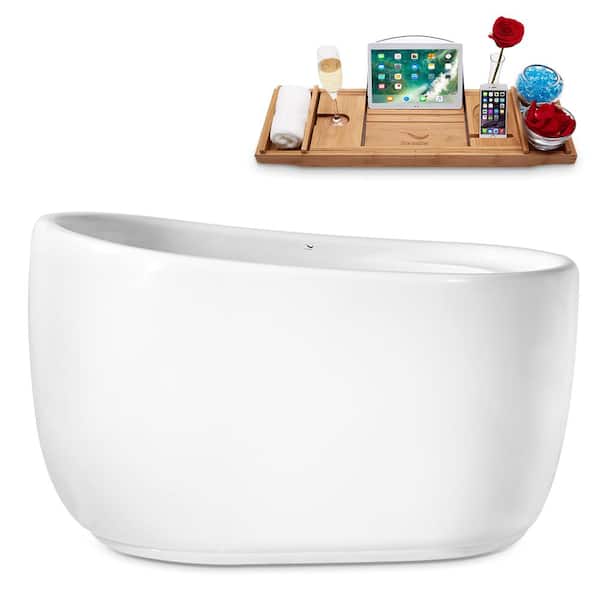 Streamline 51 in. Acrylic Flatbottom Non-Whirlpool Bathtub in Glossy White with Matte Black Drain and Overflow Cover