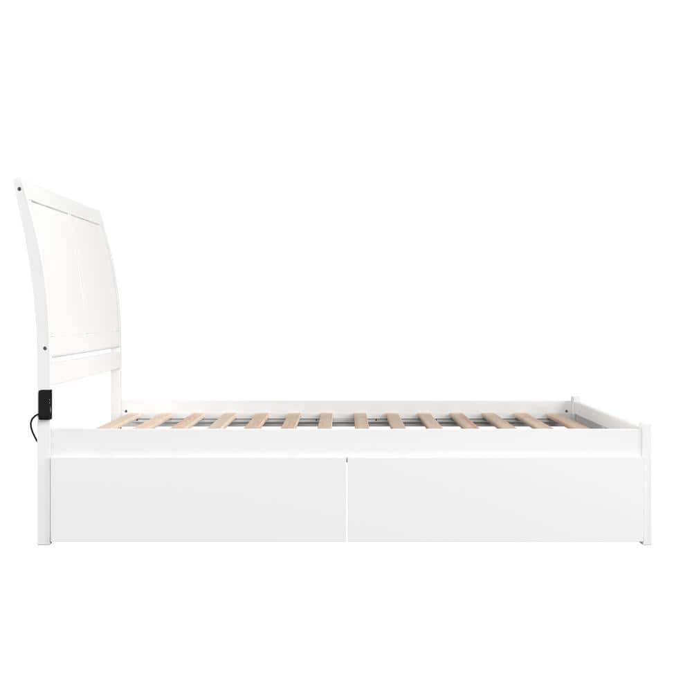White Queen Wood Platform Bed with Storage Drawers