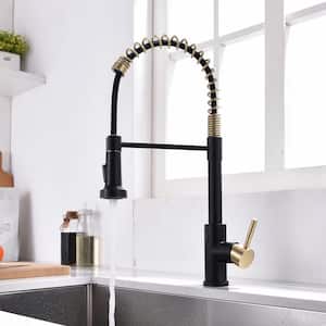 Single-Handle Touchless Sensor Gooseneck Pull-Down Sprayer Kitchen Faucet in Matte Black and Brushed Gold