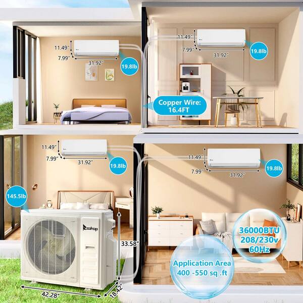 Acekool 9000-36000 BTU Ductless Mini Split AC/Heat Pump – 19-23 SEER Inverter, 110V/220V – Wi-Fi, App & Remote Control