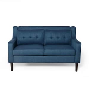 Galene 58 in. Navy Blue Solid Fabric 2-Seats Loveseats with Removable Covers