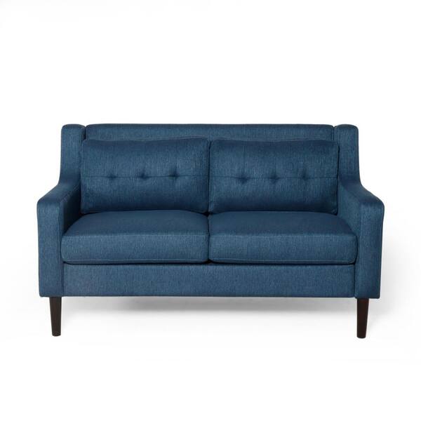 Noble House Galene 58 in. Navy Blue Solid Fabric 2-Seats Loveseats with Removable Covers