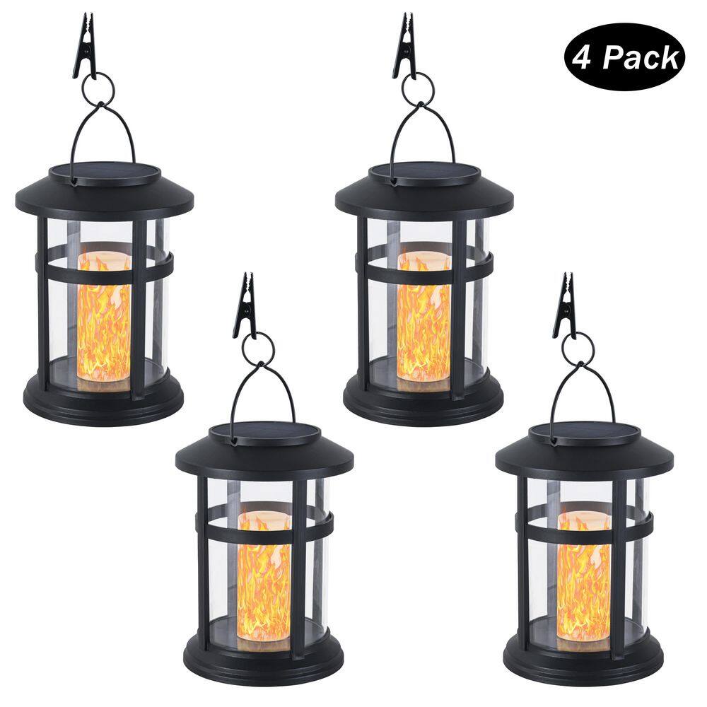 1-Light Black Solar Outdoor Lantern with Flame-style Light Bulb, Handle, Clip for Garden, Camping (4-Pack) price history on PriceWatchPro