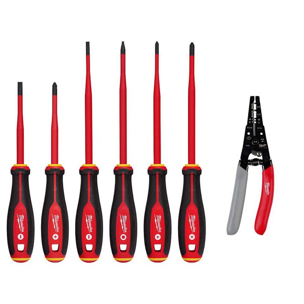 Milwaukee 1000Volt Insulated Slim Tip Screwdriver Set with 1216 AWG NM Dipped Grip Wire