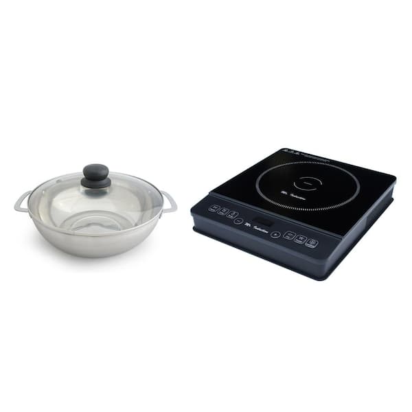 SPT 11.42 in., 1800-Watt Induction Cooktop with 8 Power Settings with 1 Element and Stainless-Steel Pot in Black