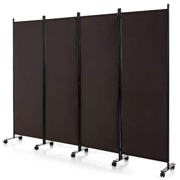 Costway 4-Panel Folding Room Divider 6 ft. Rolling Privacy Screen with Lockable Wheels Brown