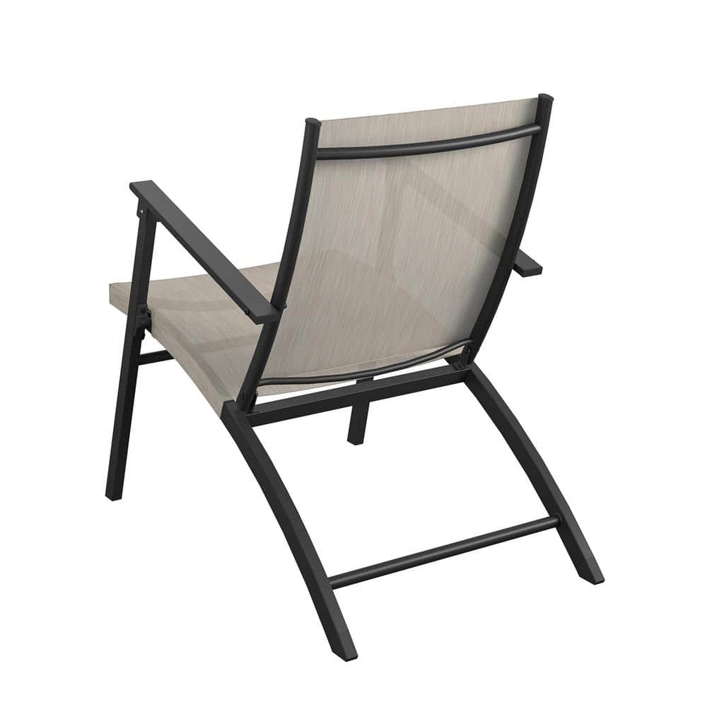 Beige and Black Steel 5-Piece Folding Sling Patio Chat Set