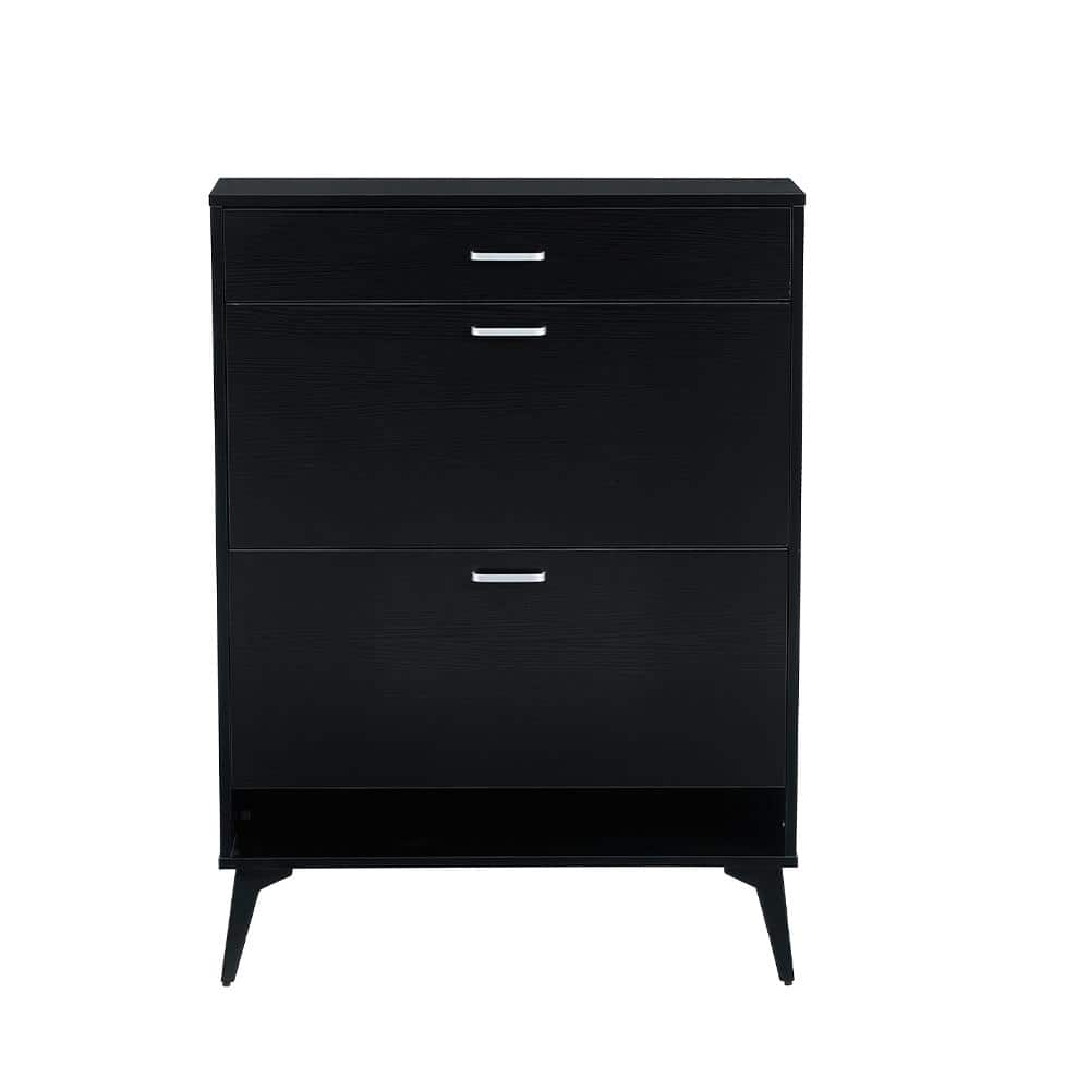 YOFE 43.3 in. H x 31.49 in. W Black 3-Drawer Wood Shoe Storage Cabinet ...