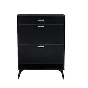 43.3 in. H x 31.49 in. W Black 3-Drawer Wood Shoe Storage Cabinet with Removable Panels & 1 Open Shelf