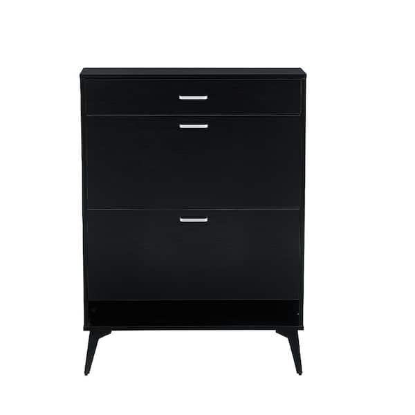 YOFE 43.3 in. H x 31.49 in. W Black 3-Drawer Wood Shoe Storage Cabinet with Removable Panels & 1 Open Shelf