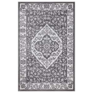 Jefferson Collection Pearl Heriz Gray 3 ft. x 4 ft. Medallion Area Rug