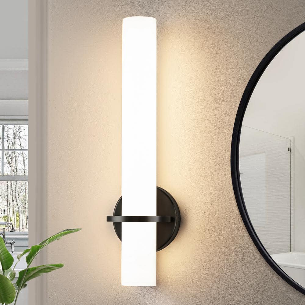 KAISITE Modern LED Black Wall Sconce with Frosted Cylindrical 