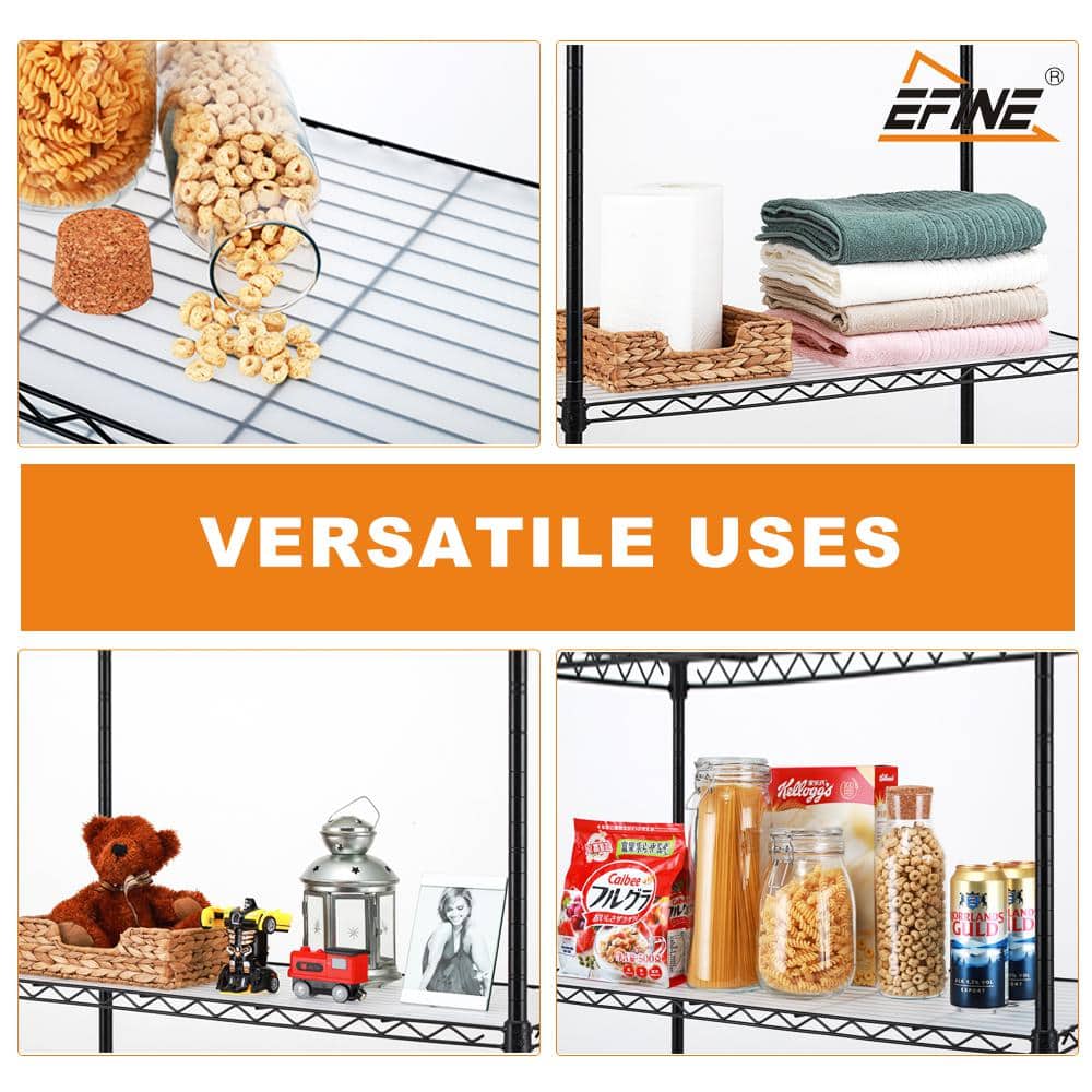 Black 5-Tier Adjustable Wire Shelving Unit with Wheels