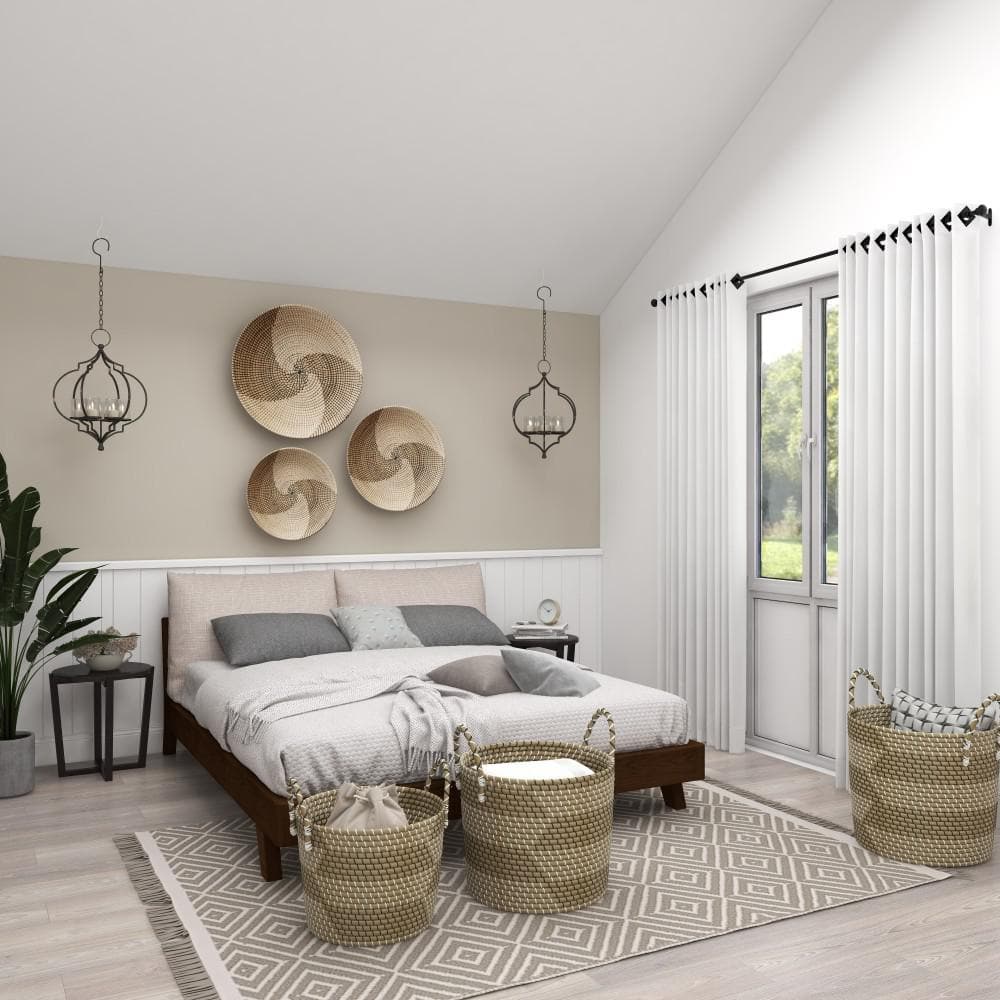 Brown and Off-White Spiral Seagrass Wall Basket Set