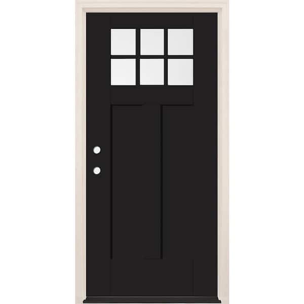 Builders Choice 36 in. x 80 in. Right-Hand 6-Lite Clear Glass Onyx Painted Fiberglass Prehung Front Door with 4-9/16 in. Frame