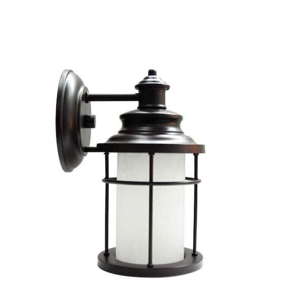 Home Decorators Collection 9 in. LED Antique Bronze Exterior Wall Lantern Sconce with Frosted Crackle Glass