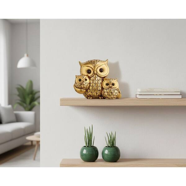 5.3” x 7.08” Gold Owl Figurine Decor - Stylish Bird Statue for