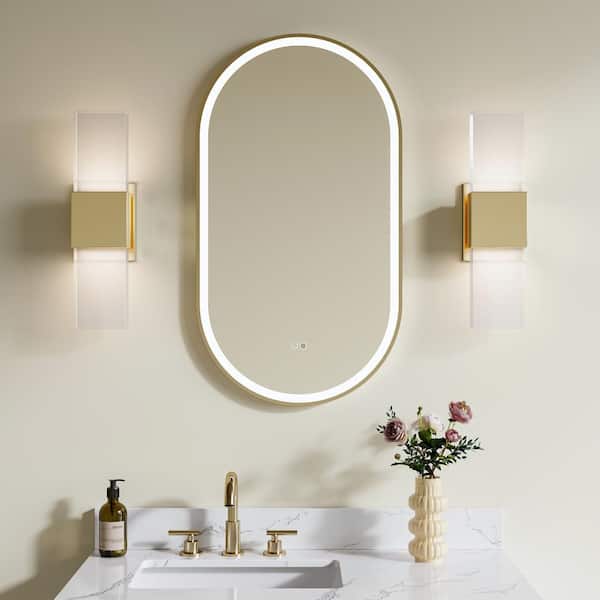 20 in. W x 36 in. H Oval Framed Wall LED Bathroom Vanity Mirror in Brushed Gold