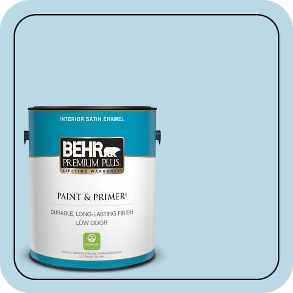 BEHR PREMIUM PLUS 1 gal. #M490-1 Breezy Blue Satin Enamel Low Odor Interior Paint & Primer