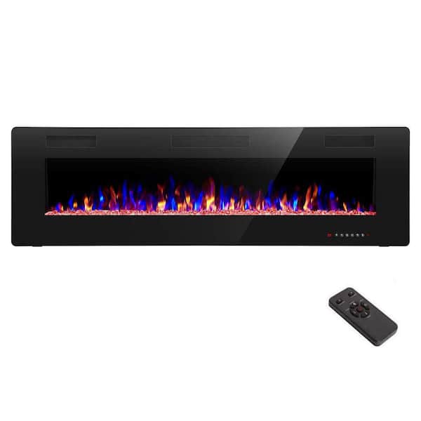 60 in. Recessed and Wall Mounted Electric Fireplace in Black, Remote Control, Adjustable Flame Color and Speed