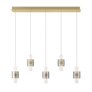 Rola 400-Watt Integrated LED Gold Linear Chandelier with Smoke Glass Shades