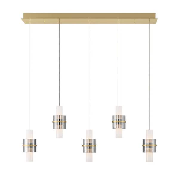 Eurofase Rola 400-Watt Integrated LED Gold Linear Chandelier with Smoke Glass Shades