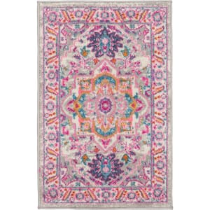 Passion Light Grey/Pink 2 ft. x 3 ft. Persian Modern Kitchen Area Rug