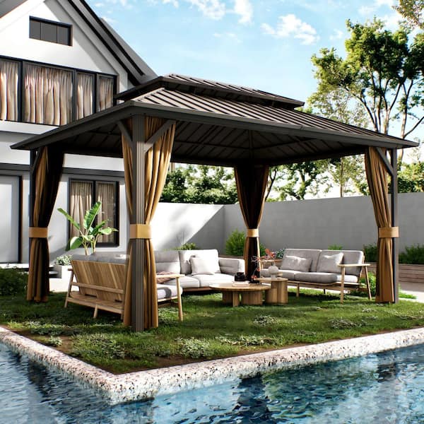 NETAJE 10 ft. W x 10 ft. D Gray Aluminum Hardtop Gazebo with