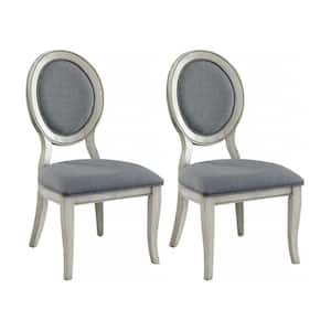 Kathryn Antique White and Gray Fabric with Wood Frame Side Chair (Set of 2)