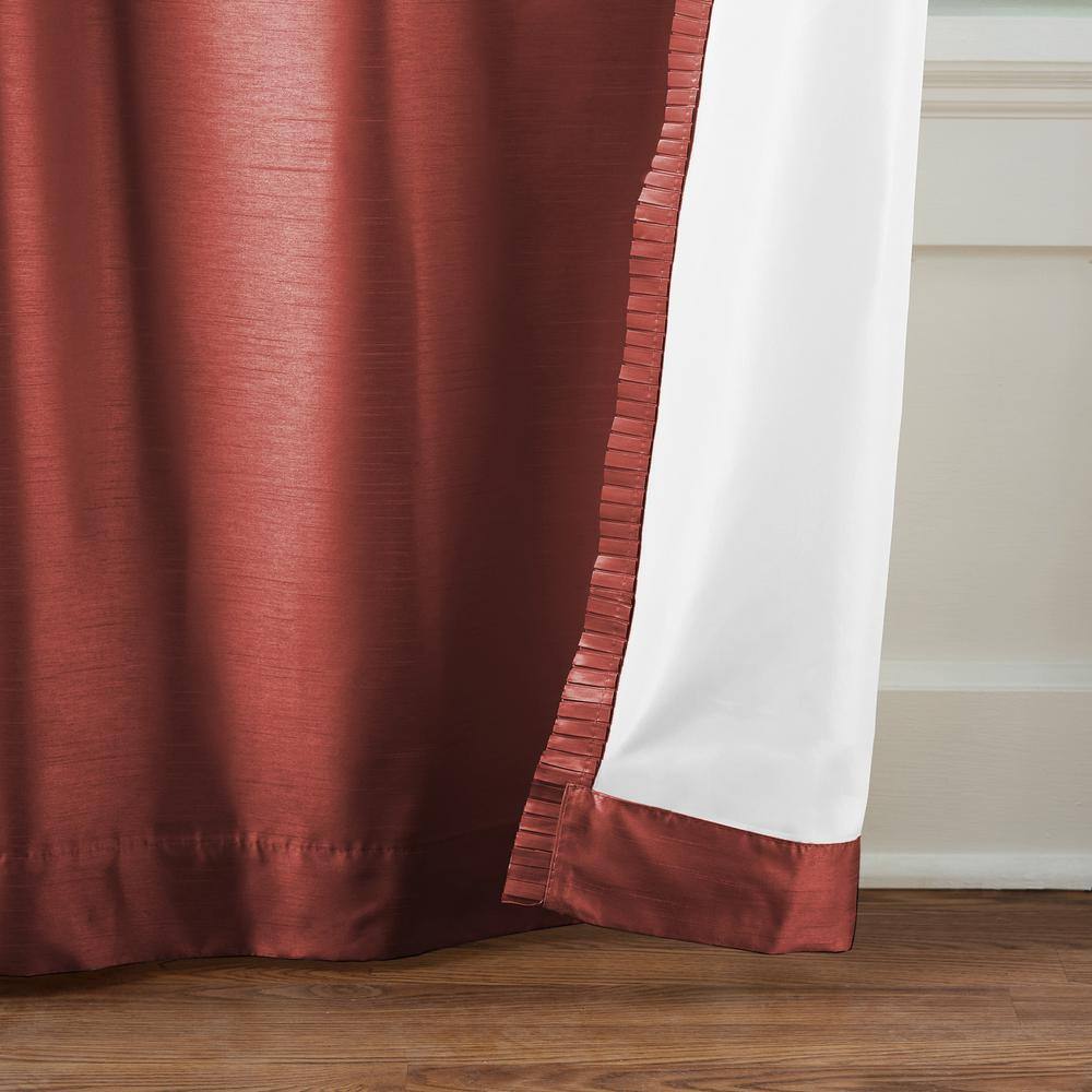 Rouge Faux Silk Room Darkening Curtain Panel with Tieback