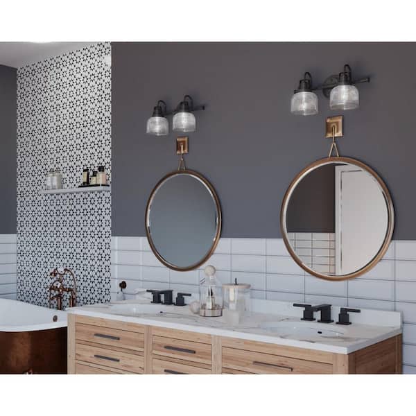 Archie Collection 17 in. 2-Light Venetian Bronze Clear Double Prismatic Glass Coastal Bathroom Vanity Light