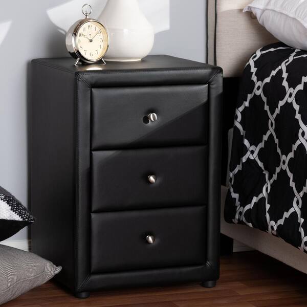 Baxton Studio Tessa 3-Drawer Black Nightstand