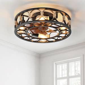 20 in. 4-Light indoor Wood Grain Farmhouse Caged Low Profile Ceiling Fan Flush Mount Remote Control with Bulbs Included