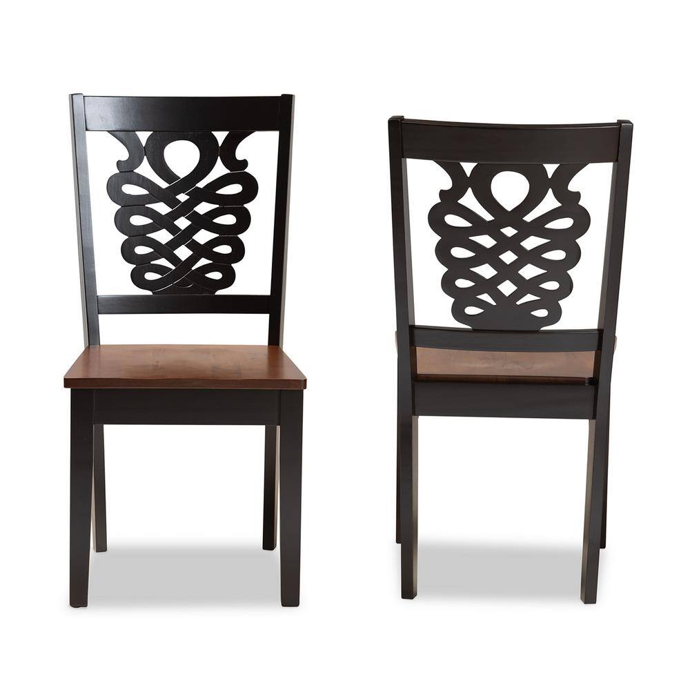 Gervais Two-Tone Dark Brown and Walnut Wood Dining Chair Set