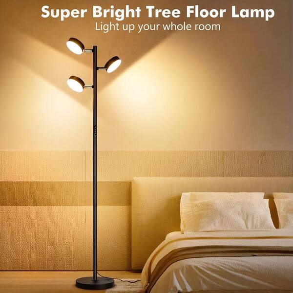BeamBox 66 in. 36W Black LED Tree Floor Lamp with Remote and Touch