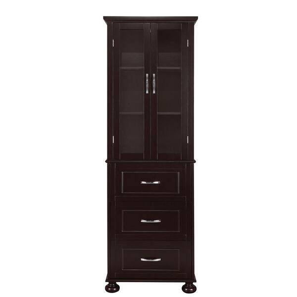 Elegant Home Fashions Lovely Full-Height 66-1/8 in.Hx22-1/2 in.Wx15-3/4 in. D Double Door Linen Cabinet Dark Espresso, 3 Drawers-DISCONTINUED