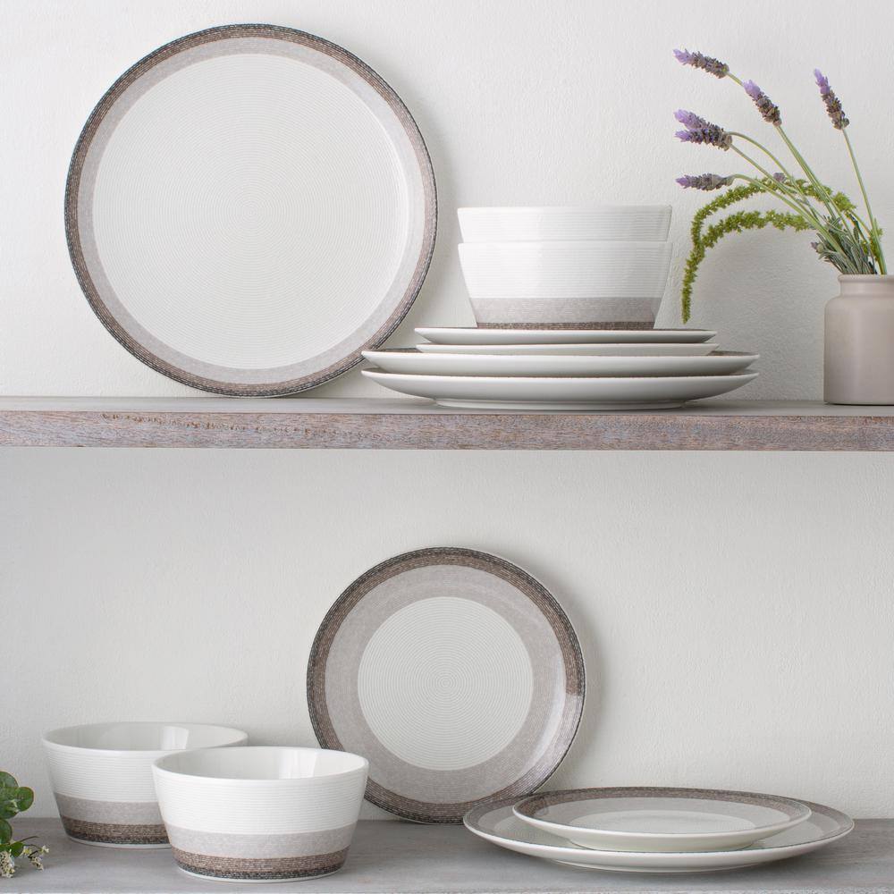 Canyon White Porcelain 12-Piece Dinnerware Set, Service for 4