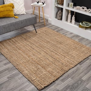 Natural 5 ft. Square Pata Hand Woven Chunky Jute Area Rug