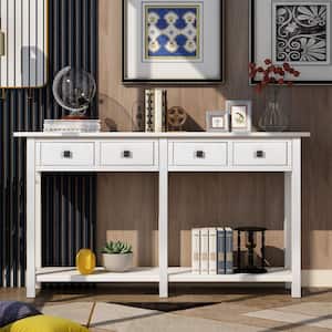 59 Inch Long Console Table Sofa Table for Entryway with Drawers and Shelf Living Room Sideboard, Ivory