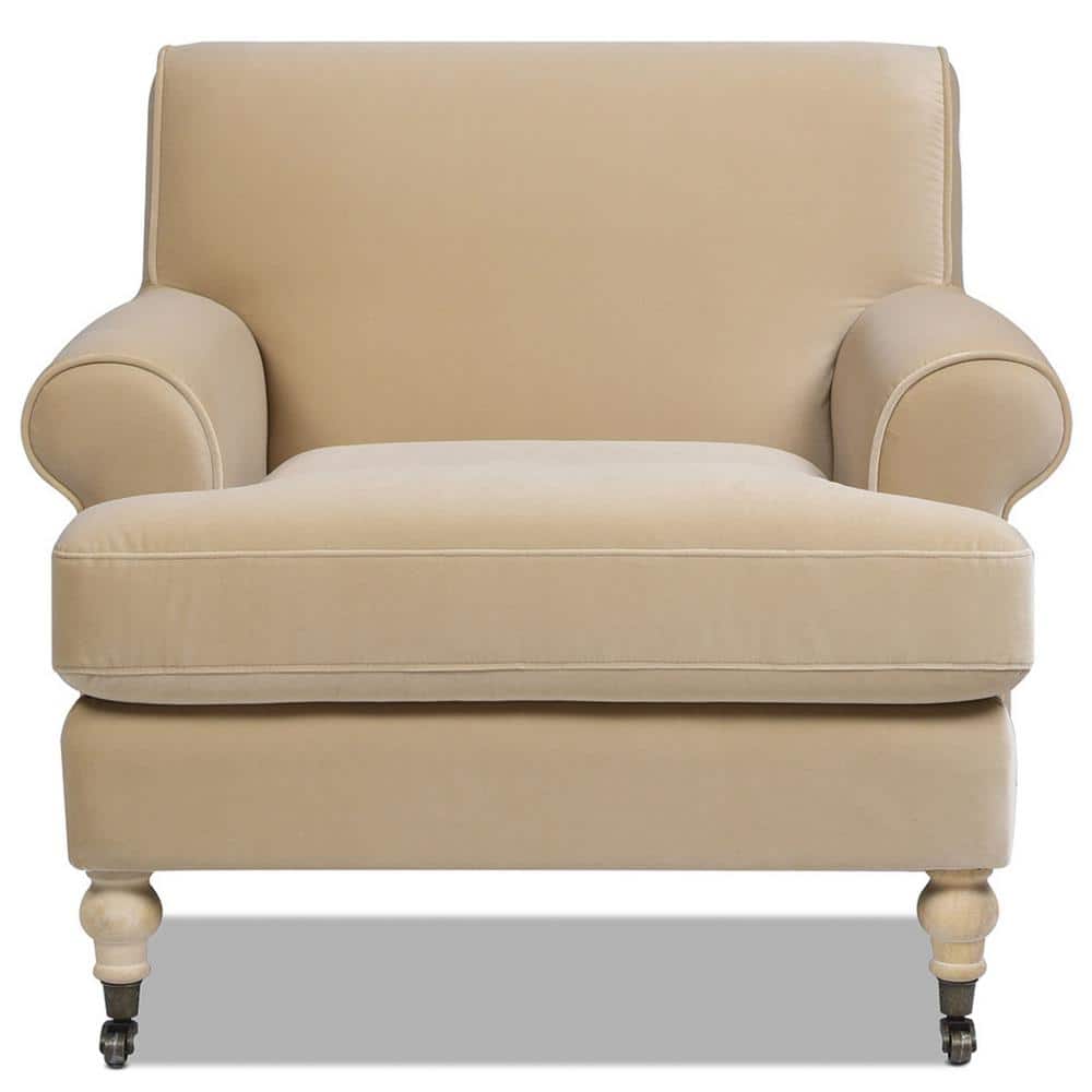Fawn Brown Velvet Handcrafted Accent Chair with Wood Frame