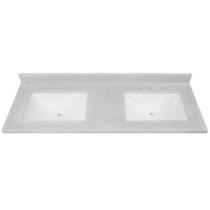61 in. W x 22 in. D Solid Surface Double Sink Vanity Top in Silver Ash with White Sinks