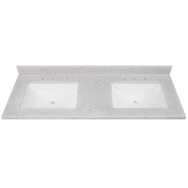 Home Decorators Collection 61 in. W x 22 in. D Solid Surface Double Sink Vanity Top in Silver Ash with White Sinks