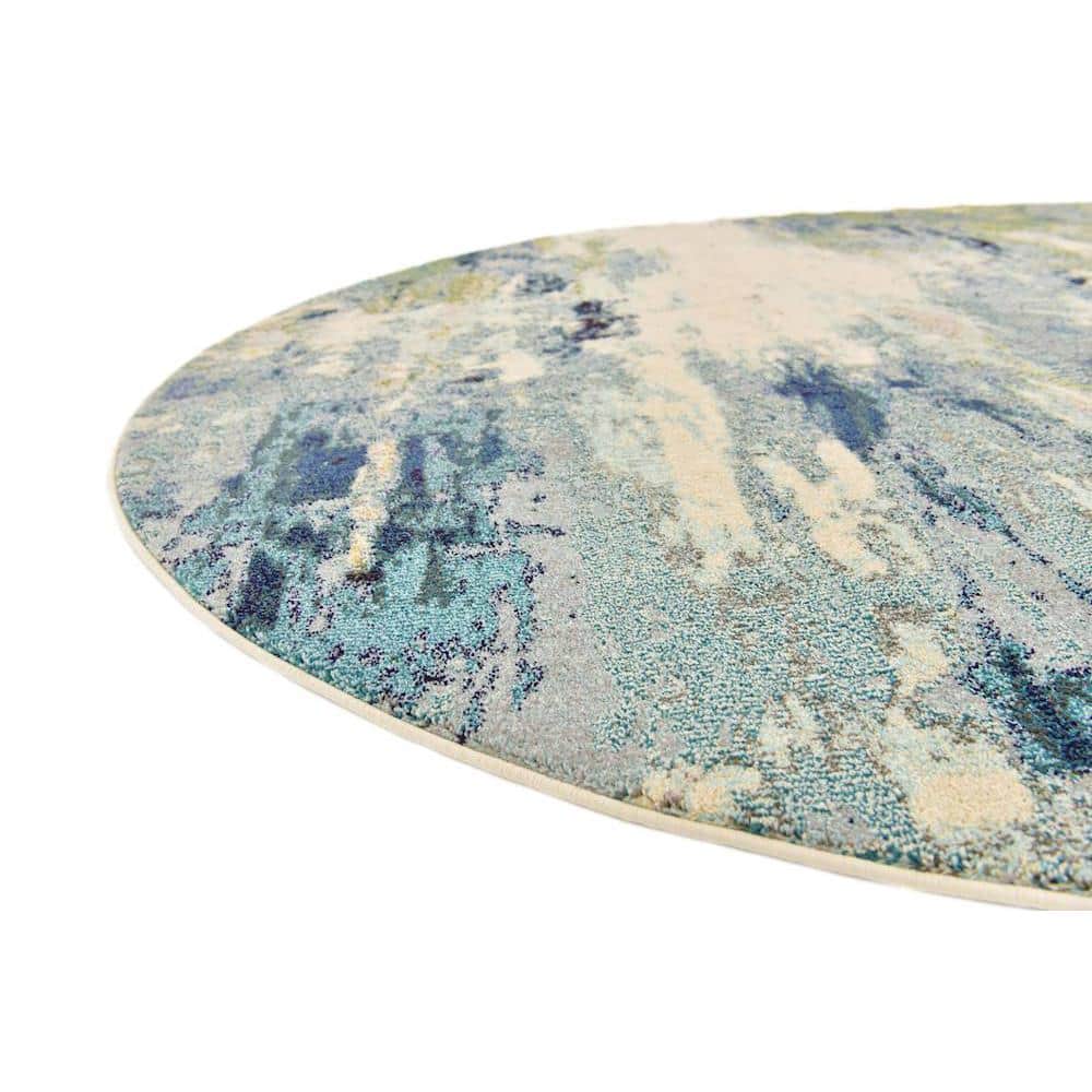 Theia Light Blue Abstract 8' Round Synthetic Area Rug