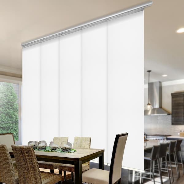 EMOH Alabaster 58 in. to 110 in. W x 116 in. L Adjustable 5-Panel, Satin Nickel Single Rail Panel Track with 23.5 in. Slates