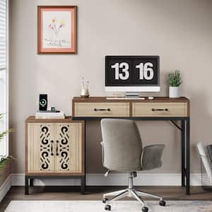 Halsey 55 in. Rectangular Rustic Brown Engineered Wood 2-Drawer Computer Desk with Storage Cabinet for Home Office