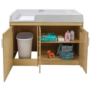 Natural Birch UV Finish Plywood Infant Changing Table, Adjustable Shelf Lockable Trash Compartment 47 in. W x 37.5 in. H